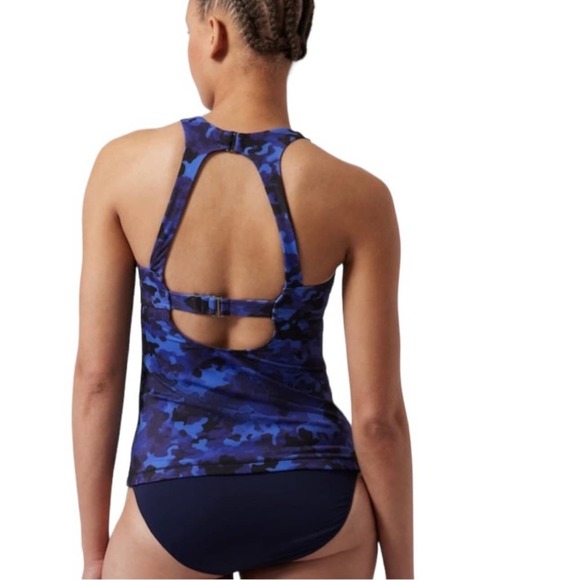 Athleta NWT Blue Camo Maldives High Neck Beach Swim Tankini Top Only 38 B/C - Picture 2 of 11